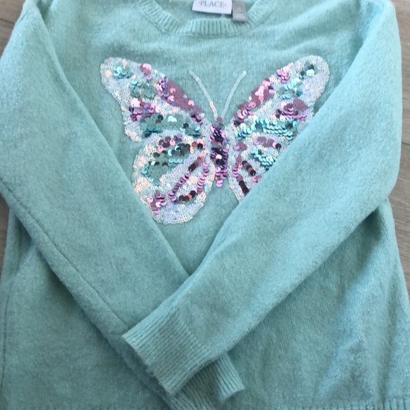 The Children’s Place | Blue Sequin Butterfly Sweater For Girls | Blue Top - Picture 5 of 7